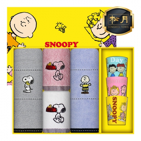 [스누피 전용 타올 컵 세트]스누피 프렌즈40 세면타올 4p + 스누피 컵 3p 세트 #2
