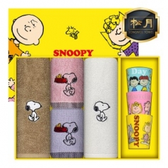 [스누피 전용 타올 컵 세트]스누피 블럭블랙34 핸드타올 4p + 스누피 3p 컵 세트