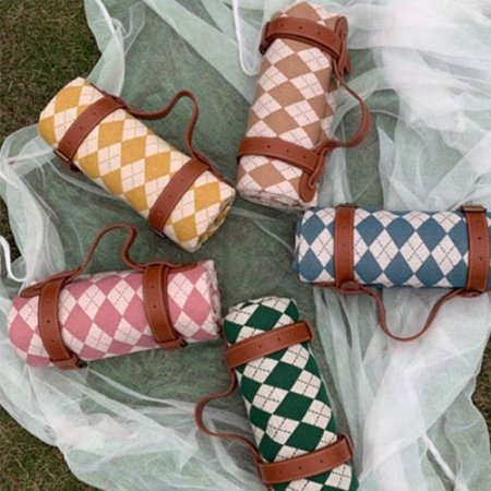 다이아 패턴 피크닉 매트 돗자리 140x150 (가죽 스트랩 포함) #2