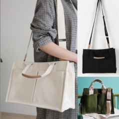 룩앳걸 투포켓 캔버스 페브릭 텀블러백 토트백 숄더백