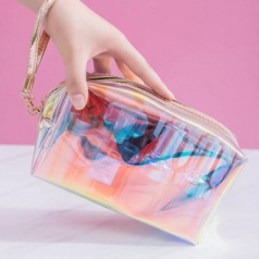 홀로그램 다용도파우치 화장품 여행용소품정리 베이직 세면백 팔각형
