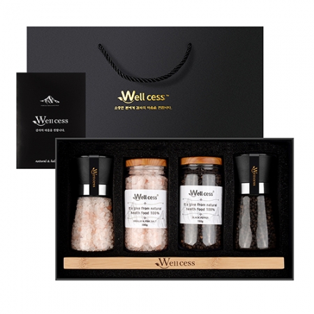 웰세스 WG-205 히말라야 핑크솔트 블랙페퍼 그라인더 선물세트[소금 굵은입자200G, 리필300G, 통후추100G, 리필150G, 우드트레이] #2