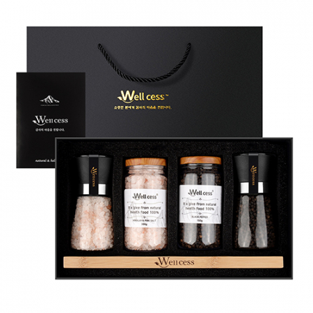 웰세스 WG-205 히말라야 핑크솔트 블랙페퍼 그라인더 선물세트[핑크솔트 굵은입자 200G, 리필 300G, 블랙페퍼 100G, 리필 150G, 우드트레이] #2