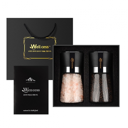 웰세스 WG-202 히말라야 핑크솔트 블랙페퍼 그라인더 선물세트[핑크솔트소금 굵은입자 200G, 블랙페퍼 통후추 100G] #2