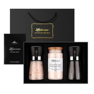 웰세스 WG-203 히말라야 핑크솔트 블랙페퍼 그라인더 선물세트[핑크솔트소금 굵은입자 200G, 블랙페퍼 통후추 100G, 핑크솔트 고운입자 300G]