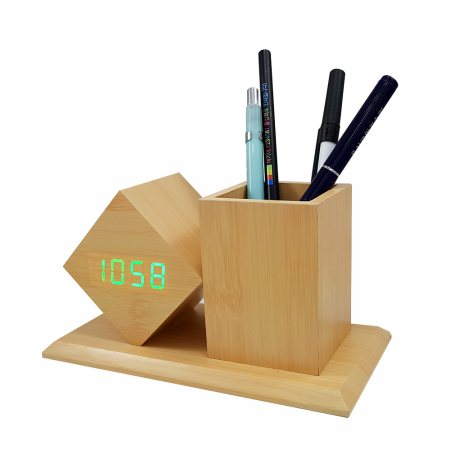 LED 마름모 펜꽂이시계 원목탁상시계 #5