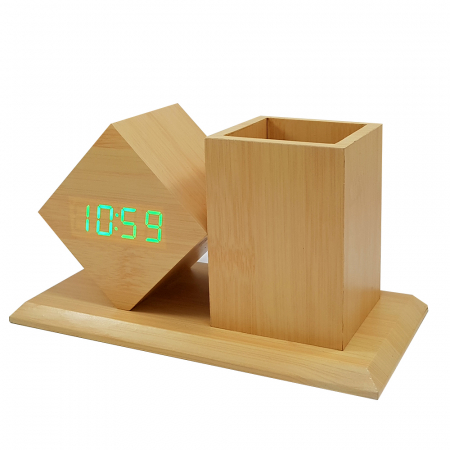 LED 마름모 펜꽂이시계 원목탁상시계 #3