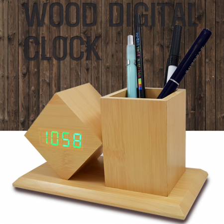LED 마름모 펜꽂이시계 원목탁상시계 #2