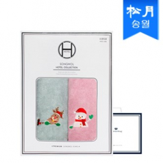 [송월타올] 뱀부 얀 크리스마스 러블리 2매 선물세트 쇼핑백 기념수건 타올