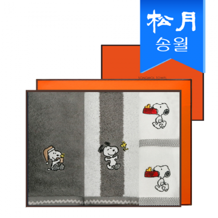 송월 스누피 수건 기프트세트(스누피 심플 무지타올 1p + 스트라이프 타올 1p + 블록블랙 고리타올 2p) + 쇼핑백 #2