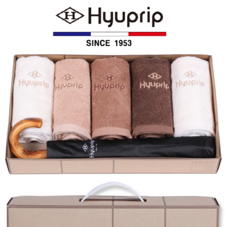 협립 40수 호텔타올 5P + 2단 암막 원목 곡자우산 1P- 우양산 타올 세트 #2