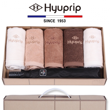 협립 40수 호텔타올 5P + 2단 암막 커넥션 우산 1P - 우산 타올 세트 #2