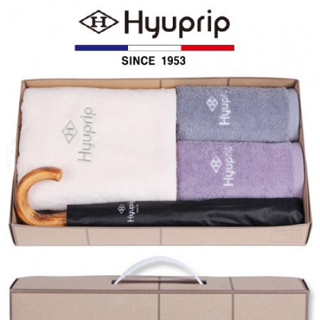 협립 코마 바스타올 1P + 세면타올 2P + 2단 암막 원목 곡자 우산 1P - 우산 타올 세트 #2