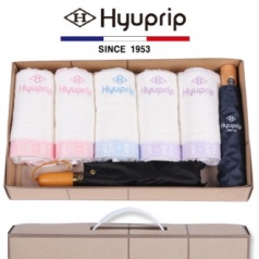 협립 눈꽃 세면타올 5P + 3단 60 앤티크브랙 초고맬도 완전자동 우양산 + 3단 마시멜로 원목손 완전자동우산 - 우산 타올 패밀리세트