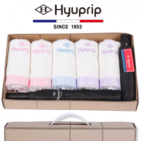 협립 눈꽃 타올 5P + 2단 심플 우산 1P + 3단 모던완전 자동우산 1P- 우산 타올 세트 #2