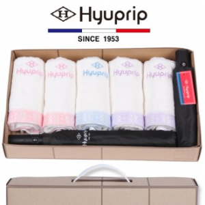 협립 눈꽃 타올 5P + 2단 심플 우산 1P + 3단 모던완전 자동우산 1P- 우산 타올 세트
