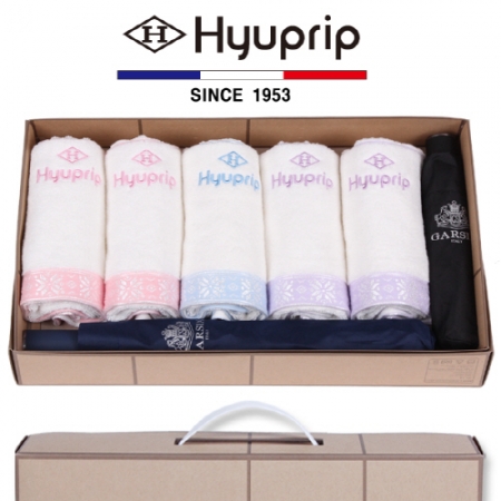 협립 눈꽃 타올 5P + 가르시아 2단 심플 우산 1P + 3단 심플 수동우산 1P- 우산 타올 세트 #2