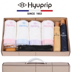 협립 눈꽃 타올 4P + 3단 엔티크 원목 3종 (자동 2P, 수동우산 1P) - 우산 타올 세트
