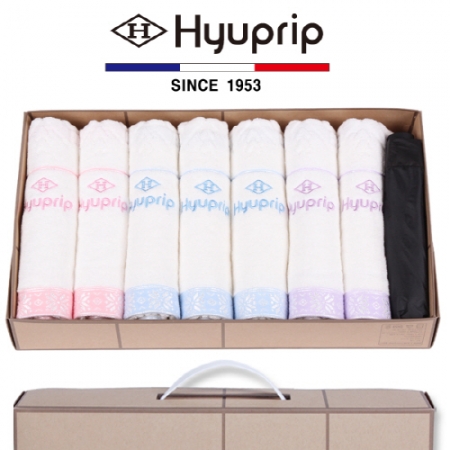 협립 눈꽃 타올 7P + 3단 58 카본 암막 수동우산 1P- 우양산 타올 세트 #2