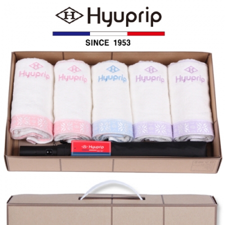 협립 눈꽃 타올 5P + 2단 늄 울트라 고밀도 자동우산 1P- 우산 타올 세트 #2