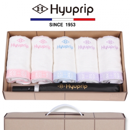 협립 눈꽃 타올 5P + 2단 폰지 실버 자동우산 1P- 우산 타올 세트 #2