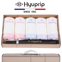 협립 눈꽃 타올 5P + 2단 폰지 실버 자동우산 1P- 우산 타올 세트