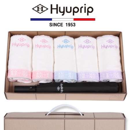 협립 눈꽃 타올 5P + 2단 심플 자동우산 1P- 우산 타올 세트 #2
