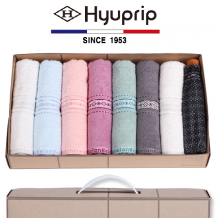 마시멜로 타올 7P 세트 + 3단 클래식 실버 원목손 수동우산 1P 우산 타올 세트 #2