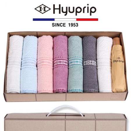 마시멜로 타올 7P 세트 + 3단 마시멜로 원목손 수동우산 1P 우산 타올 세트 #2