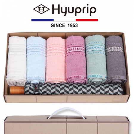 마시멜로 타올 6P 세트 + 2단 그레이시걸 원목 손 우산 1P- 우산 타올 세트 #2