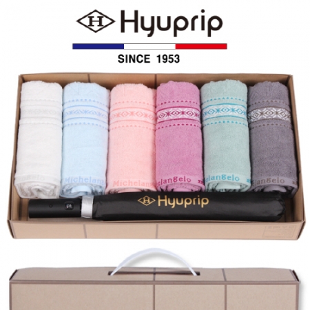 마시멜로 타올 6P 세트 + 2단 폰지 실버 우산 1P- 우산 타올 세트 #2