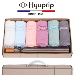 마시멜로 타올 6P 세트 + 2단 멀티 스트라이프 원목 손 우산 1P- 우산 타올 세트