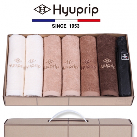 협립 40수 호텔타올 6P + 3단 암막 커넥션 수동우산 1P - 우양산 타올 세트 #2