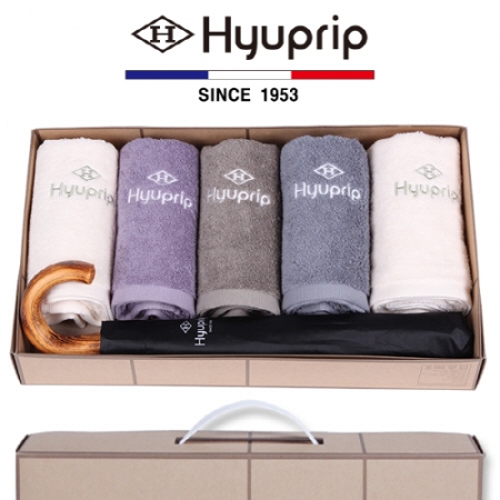 협립 호텔 코마 타올 5P + 2단 암막 원목 곡자 우산 1P - 우산 타올 세트 #2