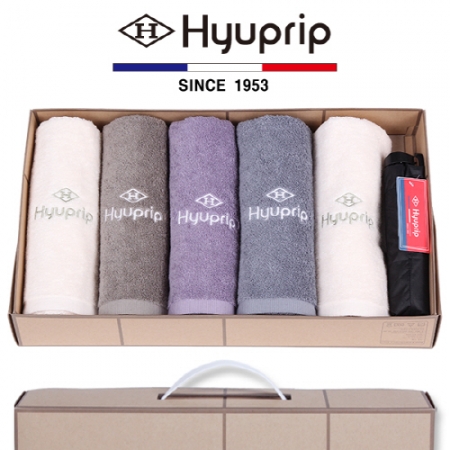 협립 호텔 코마 타올 5P + 4단 미니 암막 블랙 수동우산 1P - 우산 타올 세트 #2