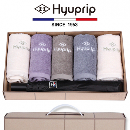 협립 호텔 코마 타올 5P + 2단 암막 고밀도 우산 1P - 우산 타올 세트 #2