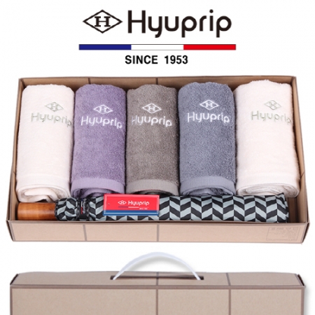 협립 호텔 코마 타올 5P + 2단 그레이시걸 원목 우산 1P- 우산 타올 세트 #2