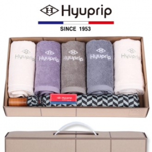 협립 호텔 코마 타올 5P + 2단 그레이시걸 원목 우산 1P- 우산 타올 세트