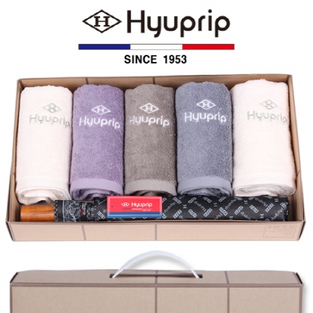 협립 호텔 코마 타올 5P + 2단 클래식 실버 원목 우산 1P - 우산 타올 세트 #2