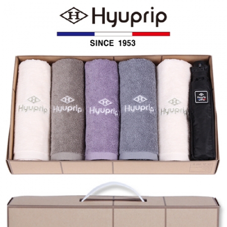 협립 호텔 코마 타올 5P + 3단 암막고밀도 수동우산 1P - 우양산 타올 세트 #2