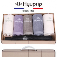 협립 호텔 코마 타올 5P + 가르시아 2단 심플 우산 1P - 우산 타올 세트