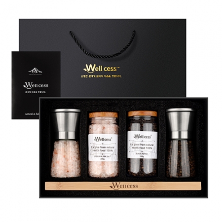 웰세스 WG-205S 히말라야 핑크솔트 블랙페퍼 그라인더 우드트레이 선물세트 #2