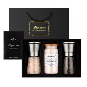웰세스 WG-203S 히말라야 핑크솔트 블랙페퍼 그라인더 선물세트[핑크솔트 굵은입자 200G, 블랙페퍼 100G, 핑크솔트 고운입자 300G]