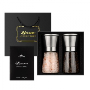 웰세스 WG-202S 히말라야 핑크솔트 블랙페퍼 그라인더 선물세트[핑크소금 굵은입자 200G, 통후추 100G]