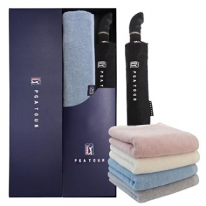 PGA 3단 엠보선염 바이어스 완전 자동우산 + 200g 코마사 타올 세트
