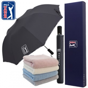 PGA 2단 자동 로고 바이어스 우산 + 200g 코마사 타올 세트