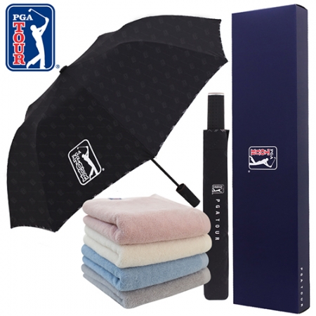 PGA 2단 자동 엠보선염 바이어스 우산 + 200g 코마사 타올 세트 #2