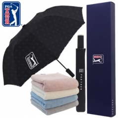 PGA 2단 자동 엠보선염 바이어스 우산 + 200g 코마사 타올 세트