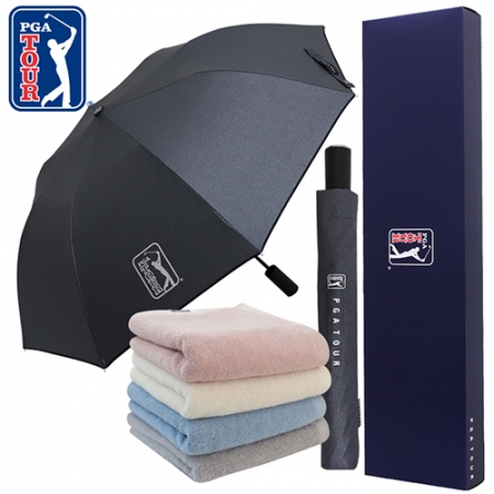 PGA 2단 자동 블랙메탈 우산 + 200g 코마사 타올 세트 #2