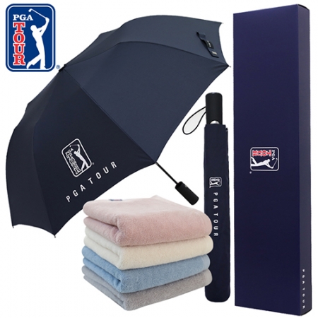 PGA 2단 자동 무지우산 + 200g 코마사 타올 세트 #2